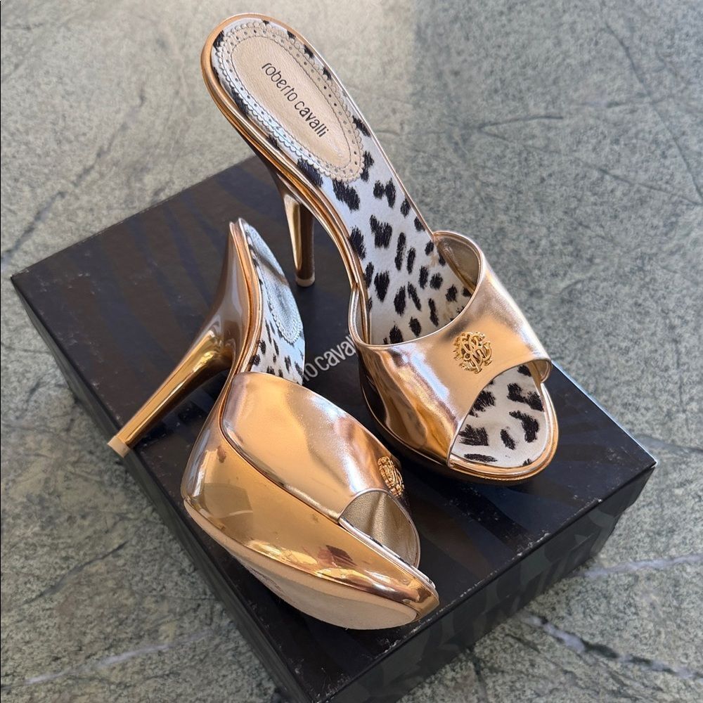 Roberto Cavalli Metallic Gold Heels